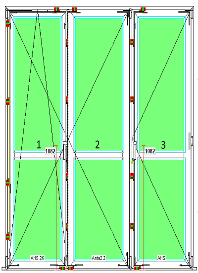 disegno tecnico Portafinestra 3 Ante in pvc Torino